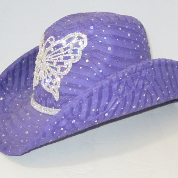 Purple  sequin  crystal  Butterfly  Cowgirl  hat